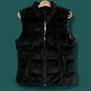 Eddie Bauer Vest Women Sz M Black Velvet Premium Goose Down Outdoor Hiking Y2K